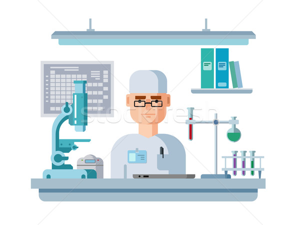 Doctor Sits in Laboratory, Healthcare and Medical Research. Stock photo © jossdiim