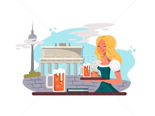 Blond meisje glas bier vrouw straat Stockfoto © jossdiim