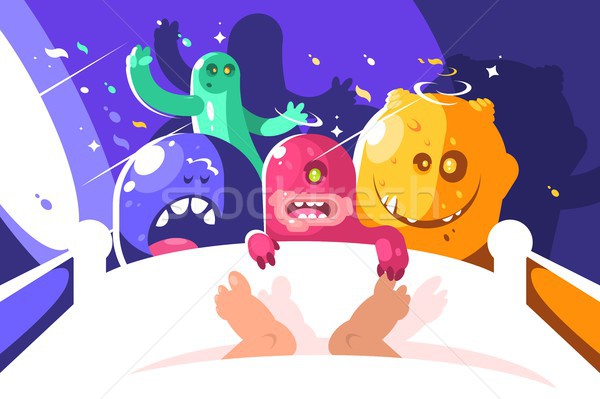 Night cute monsters bother sleeping in bed Stock photo © jossdiim
