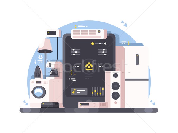 Stockfoto: Smart · home · controle · tablet · wasmachine · airconditioning