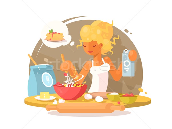 Genç sarışın kadın yemek sevimli mutfak kız Stok fotoğraf © jossdiim