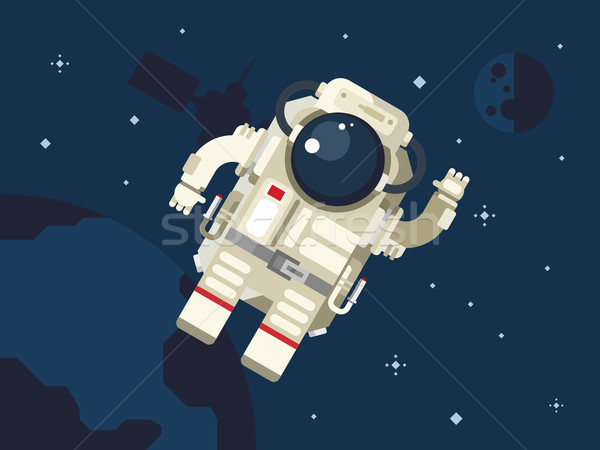 Astronaut spatiul cosmic pământ stele albastru întuneric Imagine de stoc © jossdiim