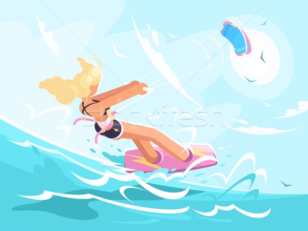 Stock photo: Sport girl on kite surfing