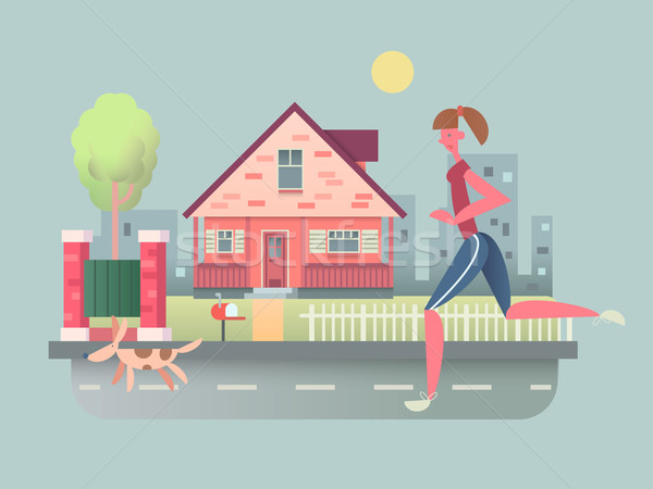 Woman run with dog on street Stock photo © jossdiim