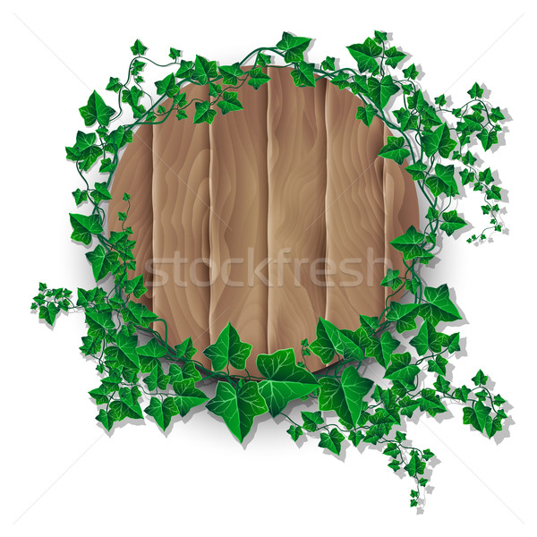 Ivy leaf decorated wood plank Stock photo © Jugulator