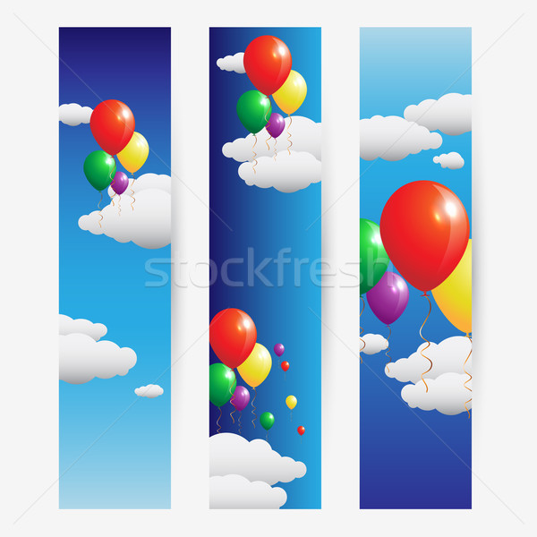 [[stock_photo]]: Ballons · volée · nuages · ciel · design · bannière