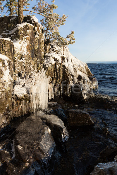 Eingefroren rock Klippe sunrise Licht Wasser Stock foto © Juhku