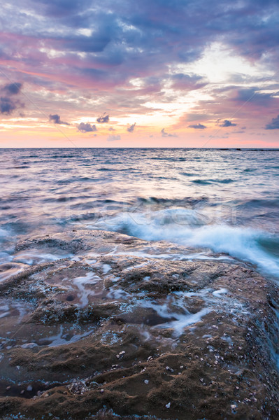 Foto stock: Longa · exposição · mar · rochas · crepúsculo · marinha · água