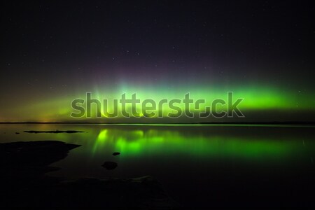 Kuzey ışıklar göl Finlandiya güzel şafak Stok fotoğraf © Juhku