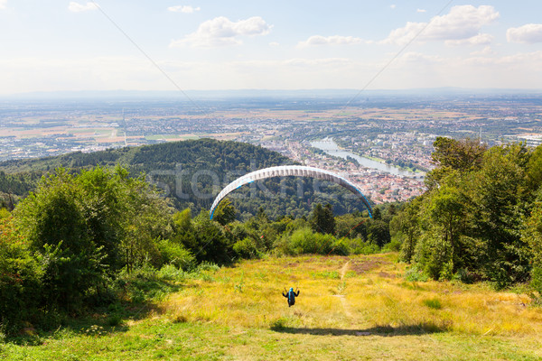 Paraglider running for take off Stock photo © Juhku