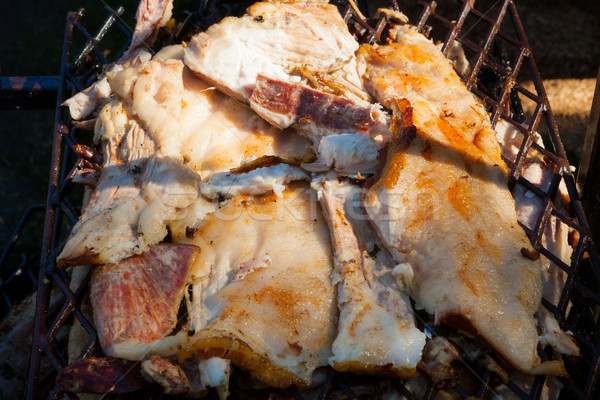 Wieprzowina mięsa grillowany otworzyć ogień odkryty obiedzie Zdjęcia stock © Juhku