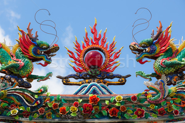 Dragon roof decorations in top of tao temple Stock photo © Juhku