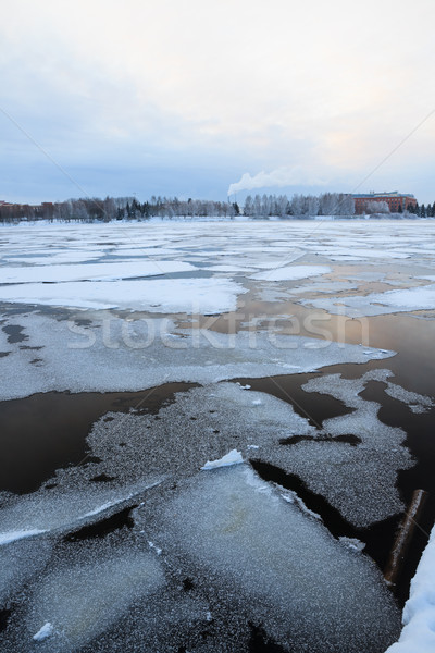 Subtire gheaţă lac iarnă dimineaţă plajă Imagine de stoc © Juhku