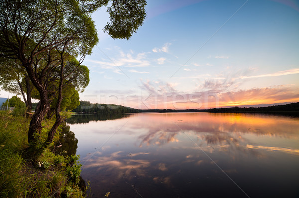 Sunset reflection at lakeside Stock photo © Juhku