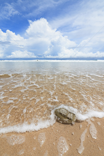 Waves sand beach and clouds sunny day Stock photo © Juhku