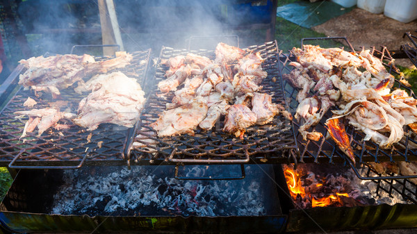 [[stock_photo]]: Porc · viande · grillés · ouvrir · le · feu · extérieur · dîner