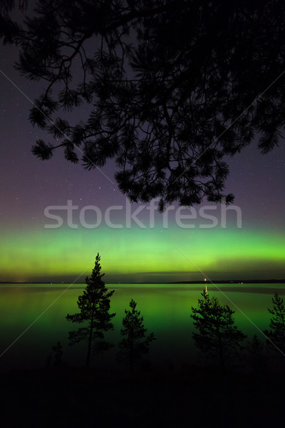 Stock fotó: északi · fények · tó · Finnország · gyönyörű · aurora
