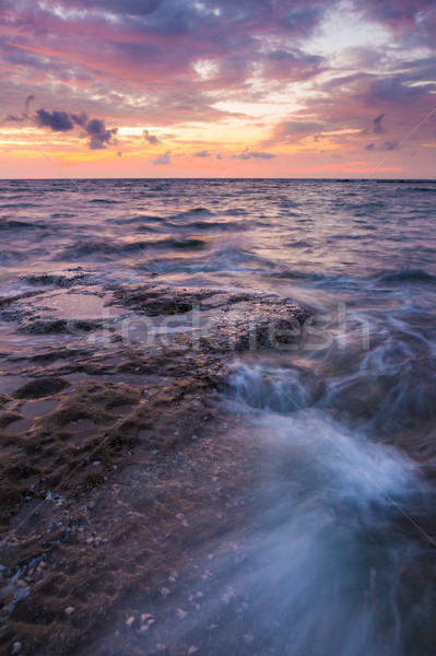 Langzeitbelichtung Meer Felsen Zwielicht Seenlandschaft Wasser Stock foto © Juhku
