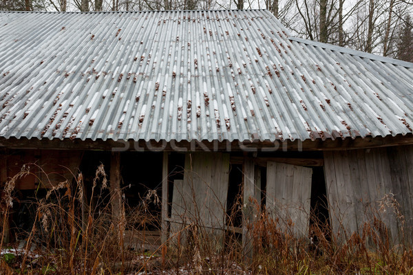 古い 納屋 冬 雪 金属 ストックフォト © Juhku