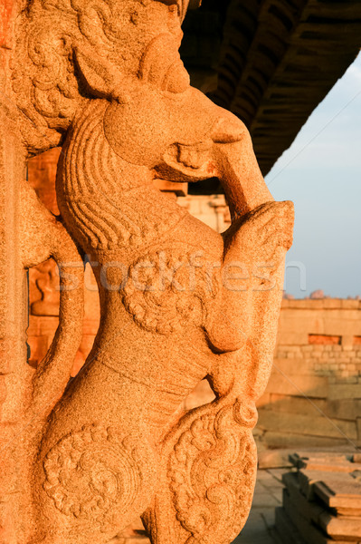 Stone carving on pillar in hampi Stock photo © Juhku