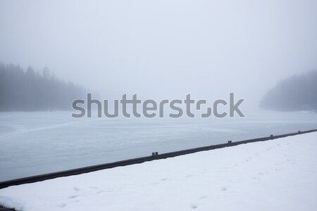 Thick fog at frozen lake landscape Stock photo © Juhku