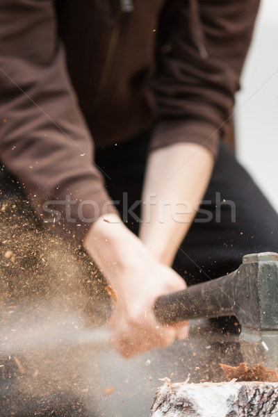 Wood chopping with hand axe Stock photo © Juhku