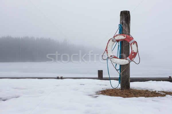 Post neblig See Holz Natur Landschaft Stock foto © Juhku