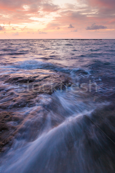 Langzeitbelichtung Meer Felsen Zwielicht Seenlandschaft Wasser Stock foto © Juhku