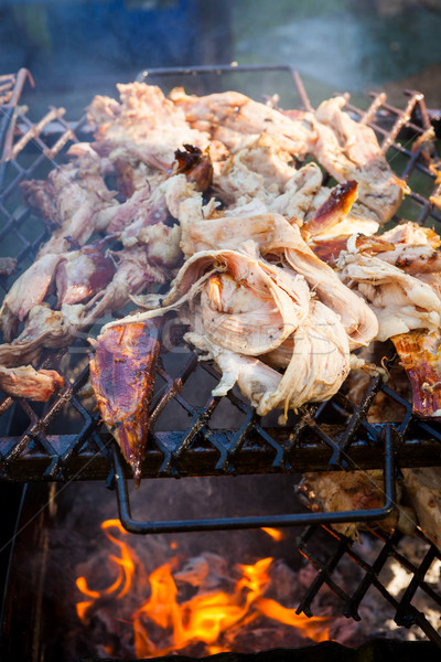 Carne de porc carne gratar deschide focul în aer liber cină Imagine de stoc © Juhku