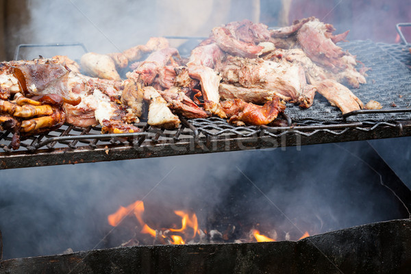 Carne de porco carne grelhado abrir fogo ao ar livre comida Foto stock © Juhku