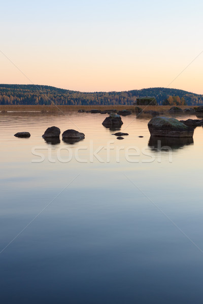 Stockfoto: Sereen · meer · landschap · schemering · Finland · zomer