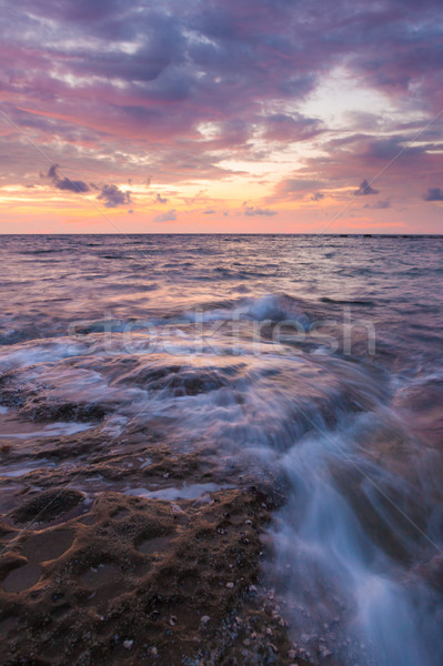 Langzeitbelichtung Meer Felsen Zwielicht Seenlandschaft Wasser Stock foto © Juhku