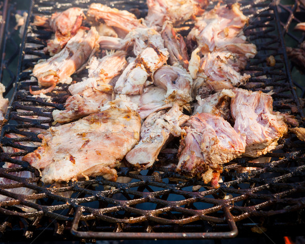 Foto d'archivio: Carne · di · maiale · carne · alla · griglia · aprire · il · fuoco · esterna · cena