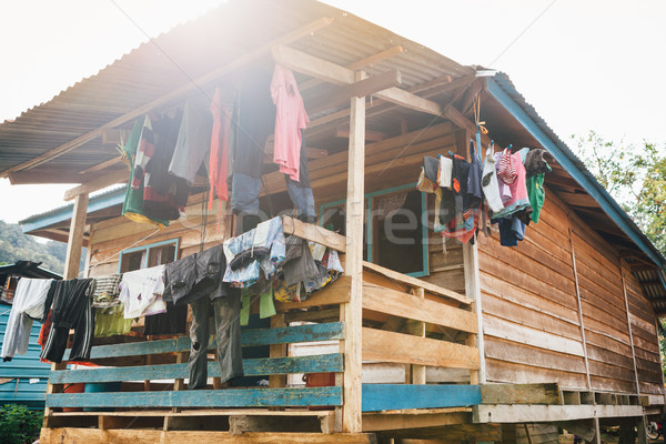 Wäsche Tag wenig Dorf Borneo Malaysia Stock foto © Juhku