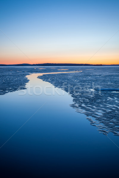 Foto d'archivio: Serena · congelato · lago · crepuscolo · Finlandia · natura