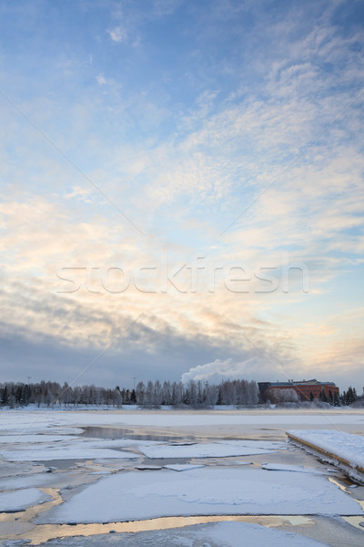 Thin ice on a lake at sunrise Stock photo © Juhku