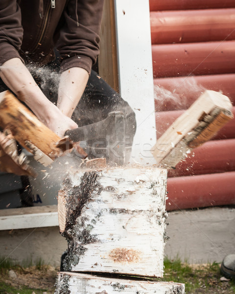 Wood chopping with hand axe Stock photo © Juhku