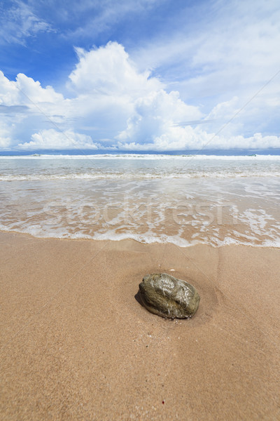 Waves sand beach and clouds sunny day Stock photo © Juhku