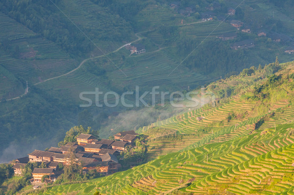 Paisagem foto arroz aldeia China natureza Foto stock © Juhku
