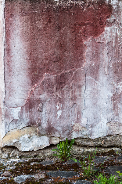 Broken concrete wall and faded red paint Stock photo © Juhku