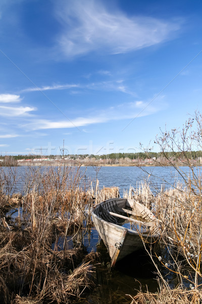 Gebroken rij boot water hout landschap Stockfoto © Juhku