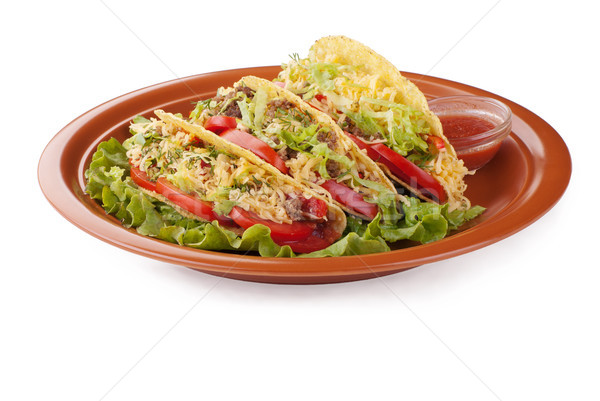 Sığır eti tacos salata domates salsa Stok fotoğraf © julenochek