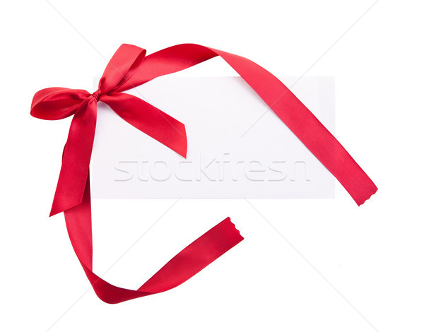 Card note with red ribbon on white background Stock photo © julenochek