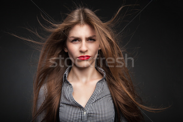 Foto d'archivio: Donna · sopracciglia · studio · nero · ragazza · sfondo