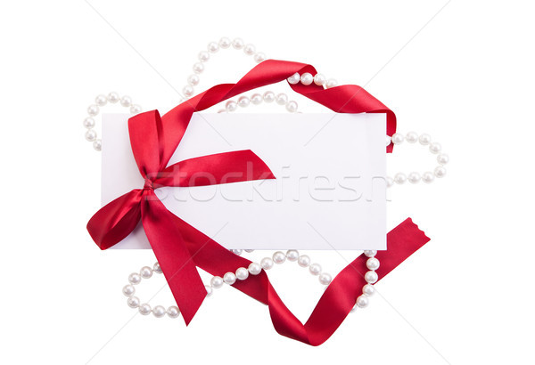 Card note with red ribbon on white background Stock photo © julenochek