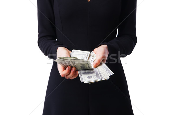 Kadın dolar siyah elbise para Stok fotoğraf © julenochek