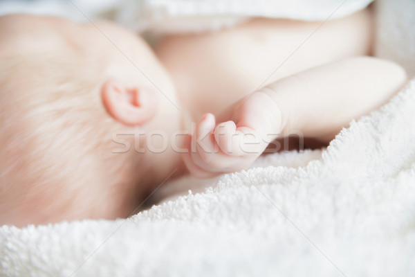 Alszik újszülött baba fedett fehér pléd Stock fotó © julenochek