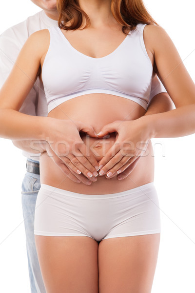 Terhes nő férfi szív baba dudorodás ki Stock fotó © julenochek