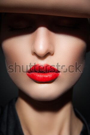 Közelkép modell piros ajkak tökéletes bőr fiatal Stock fotó © julenochek