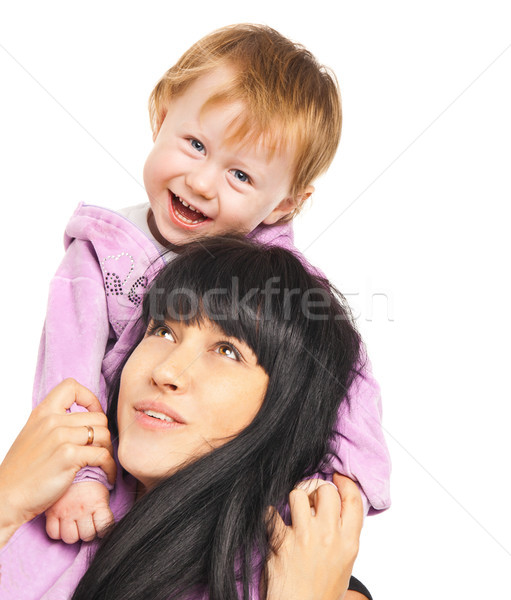 Fericit de familie mamă copil izolat fericit Imagine de stoc © julenochek